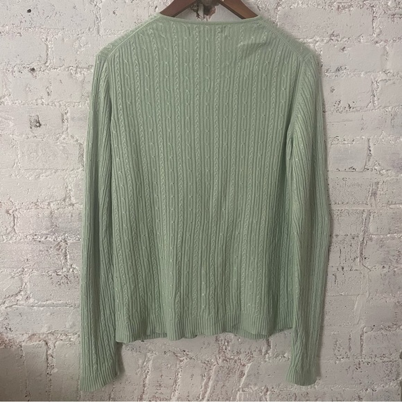 Bloomingdale’s Sutton|Studio Silk|Cashmere Green Cable Knit Cardigan Sz … - Picture 4 of 4
